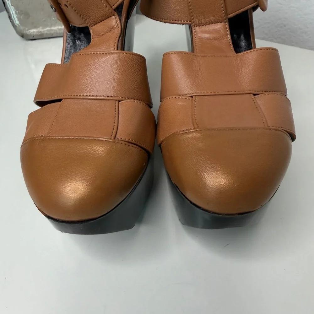 Robert Clergerie Wedge Sandals‎ Tan Leather Platform Architectural 39.5 FR/9US